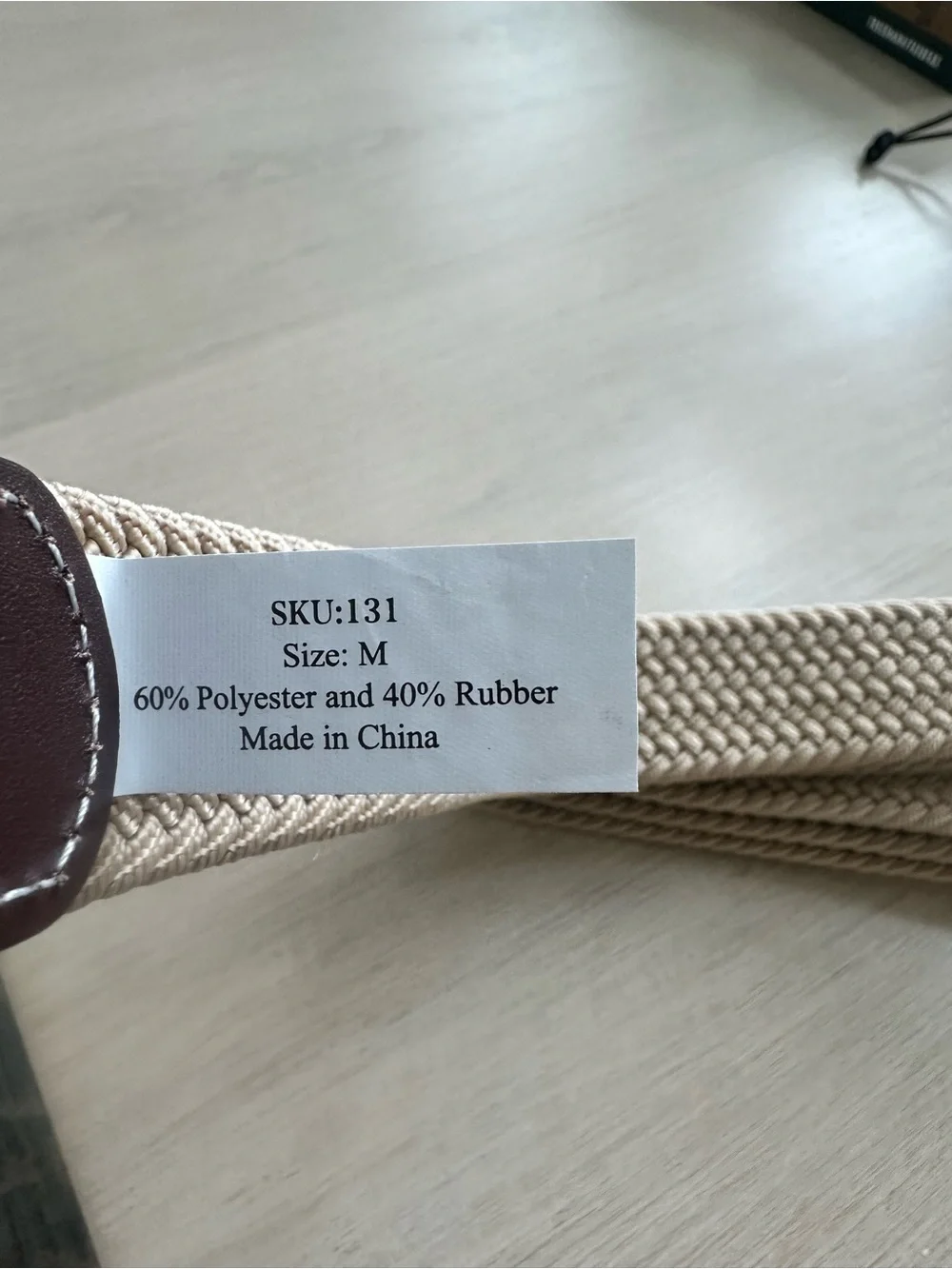 Men's Braided Tan Stretch Belt with Dark Brown Leather Trim